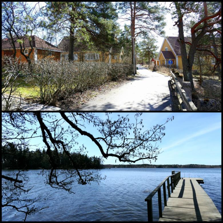 Kuvakollaasi, jossa Littoisten kirkonmäki ja Littoistenjärven ranta