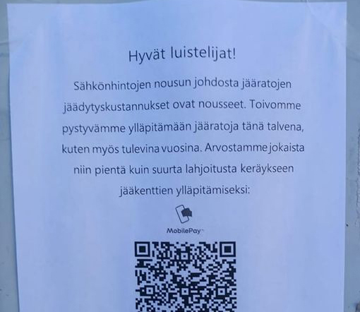 Huijausviestissä pyydetään rahaa luistelukentän ylläpitoon.