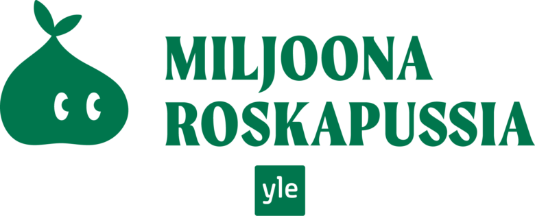 Piirretty roskapussin kuva. Teksti: MILJOONA ROSKAPUSSIA, YLE