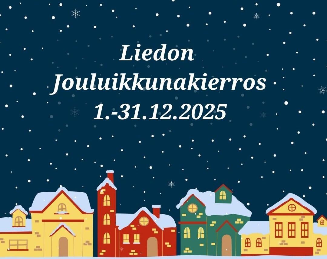 Liedon Jouluikkunakierros 1.-31.12.2025. Tähtitaivas ja jouluinen kylä.