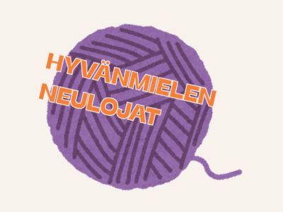Kuvassa on lankakerä ja teksti, jossa lukee: Hyvänmielen neulojat.